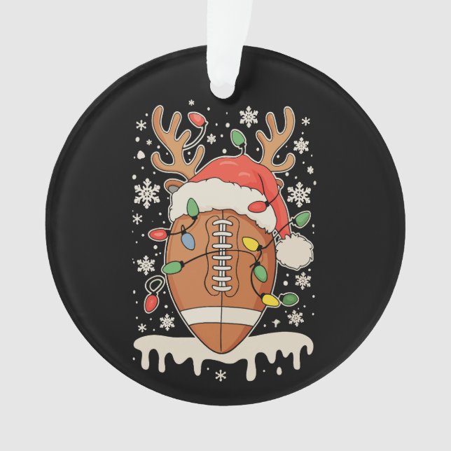 Ornamento Christmas Football Santa Hat Reindeer Xmas Lights (Frente)