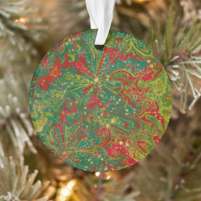 Ornamento Christmas Green Red Gold abstract marbled acrylic  (Árvore)
