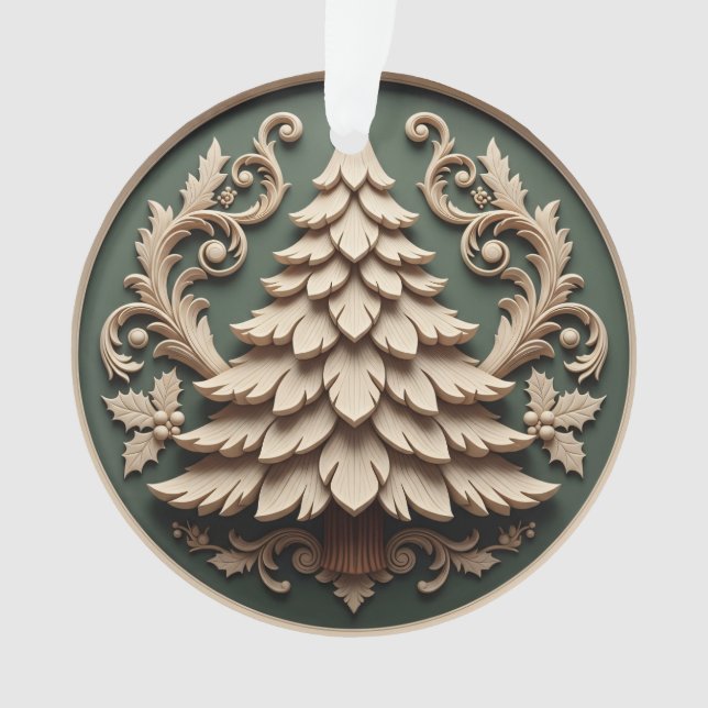 Ornamento Christmas Ornament 2025 – Wood Carved Style (Frente)