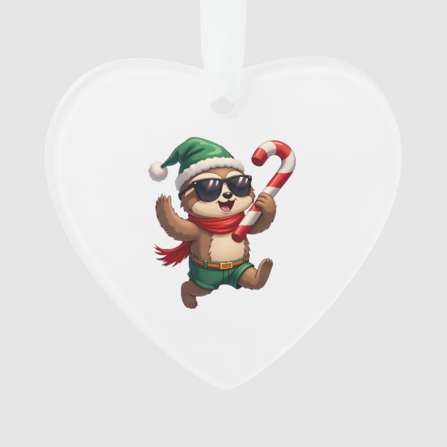 Ornamento Christmas Sloth Elf Peppermint Candy Cane Shirt Gi (Frente)