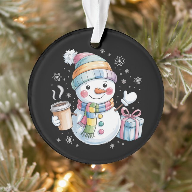 Ornamento Christmas Snowman Gift Holiday Winter Xmas Coffee (Árvore)