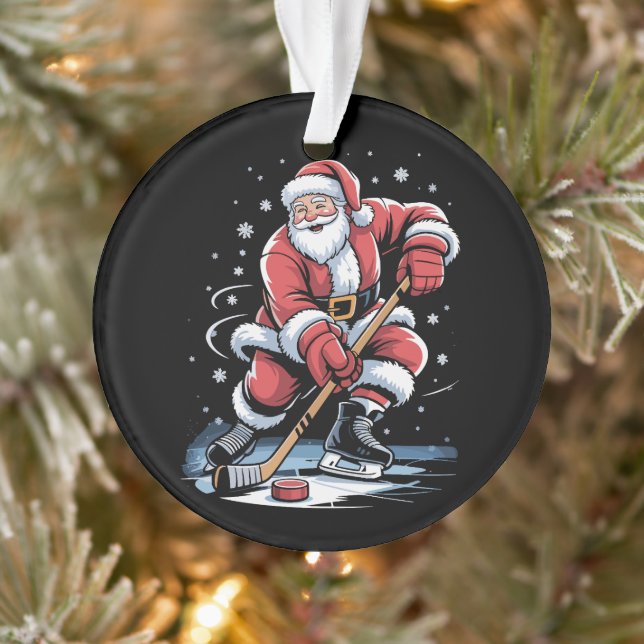 Ornamento Christmas Sports Santa Plays Ice Hockey Xmas  (Árvore)