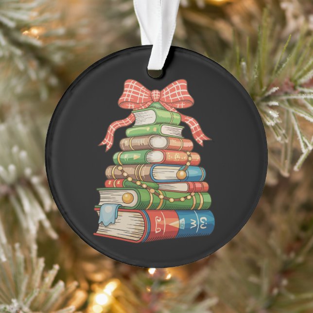 Ornamento Christmas Tree Books Bow Reading Librarian Teacher (Árvore)