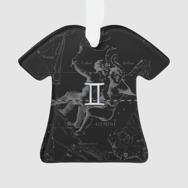 Ornamento Chrome prateado como Gemini Sinal Zodíaco em Hevel (Frente)