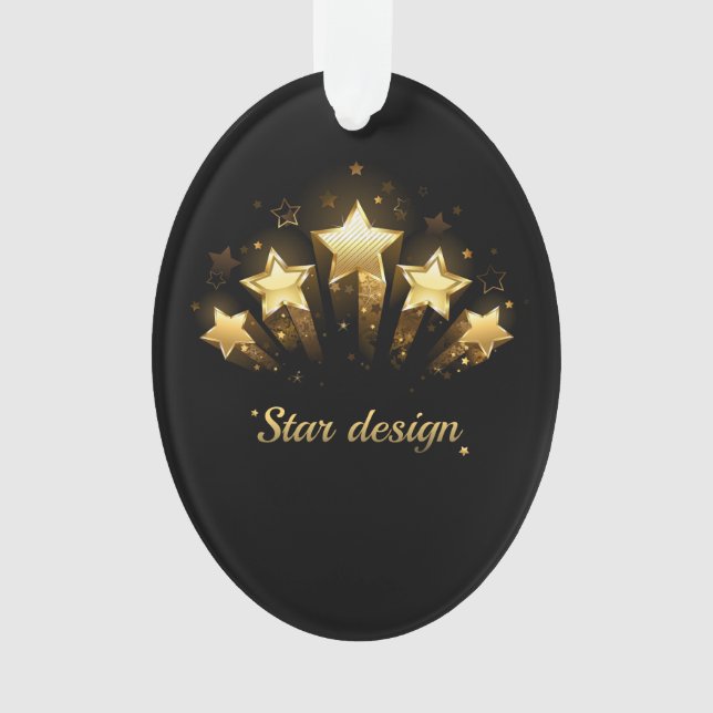 Ornamento Cinco estrelas douradas em preto (Frente)