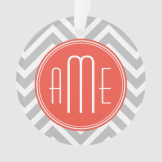 Ornamento Cinza Chevron e Coral Monograma Personalizado