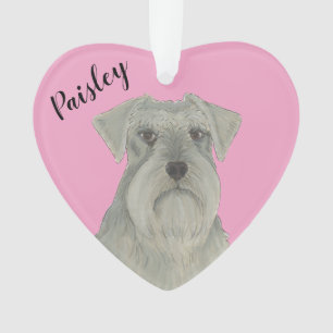 Ornamento Cinza de Coração Rosa Personalizada Schnauzer