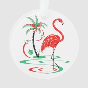 Ornamento Círculo acrílico do texto vermelho do flamingo d