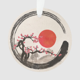 Ornamento Círculo de Enso do zen e árvore de Sakura