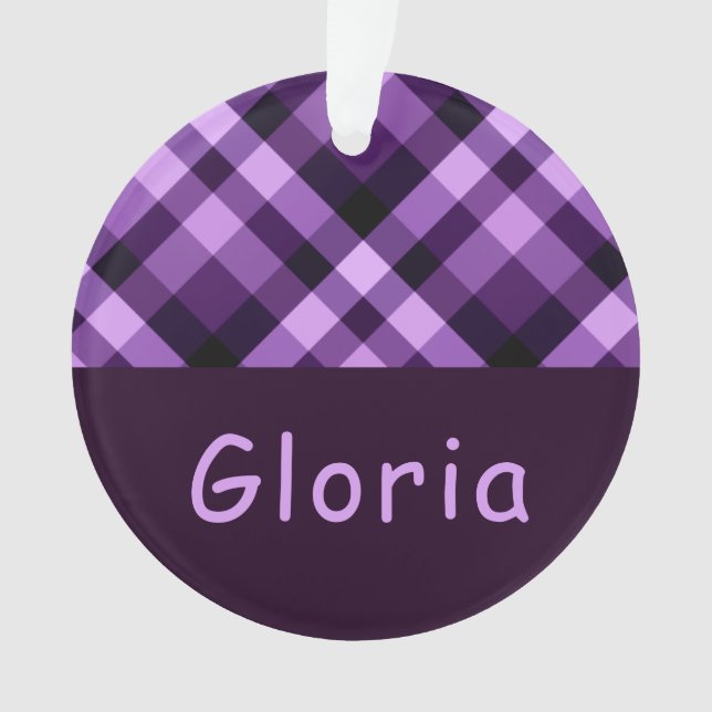 Ornamento Círculo de Monograma de Xadrez Roxa de ameixa (Frente)