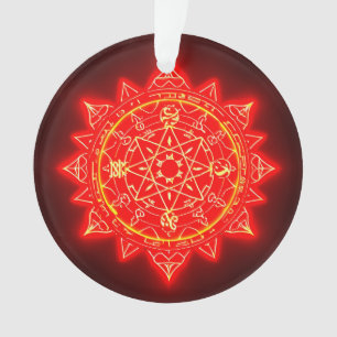 Ornamento Círculo Mágico Vermelho Brilhante Com Símbolos Mís