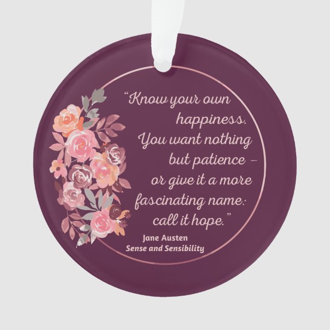 Ornamento Citação De Senso E Sensibilidade I - Estilo Bonito (Frente)