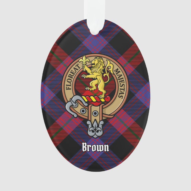 Ornamento Clan Brown Crest sobre Tartan (Frente)