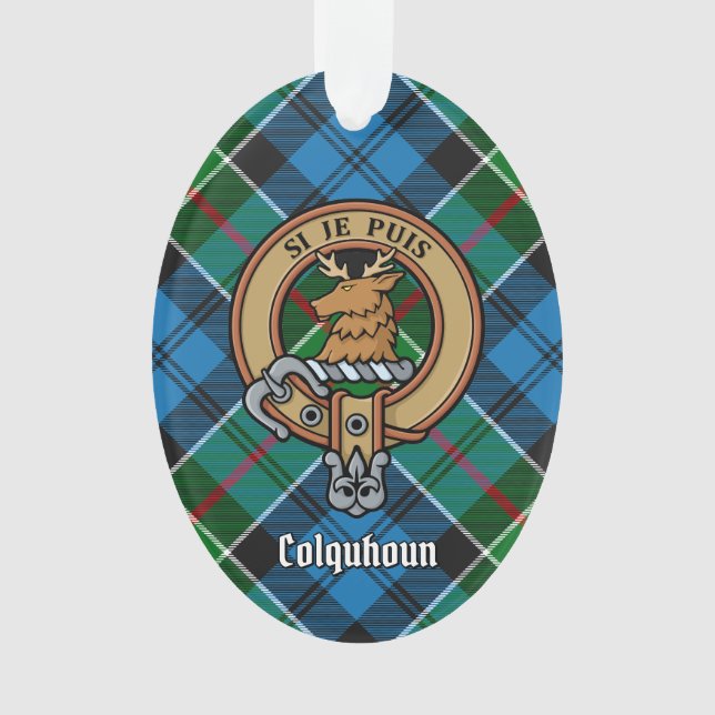 Ornamento Clan Colquhoun Crest sobre Tartan (Frente)