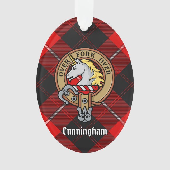 Ornamento Clan Cunningham Crest sobre Tartan (Frente)