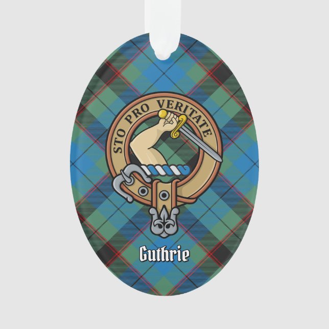 Ornamento Clan Guthrie Crest sobre Tartan (Frente)