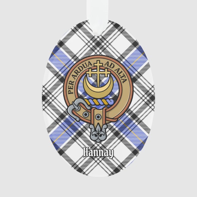 Ornamento Clan Hannay Crest sobre Tartan (Frente)