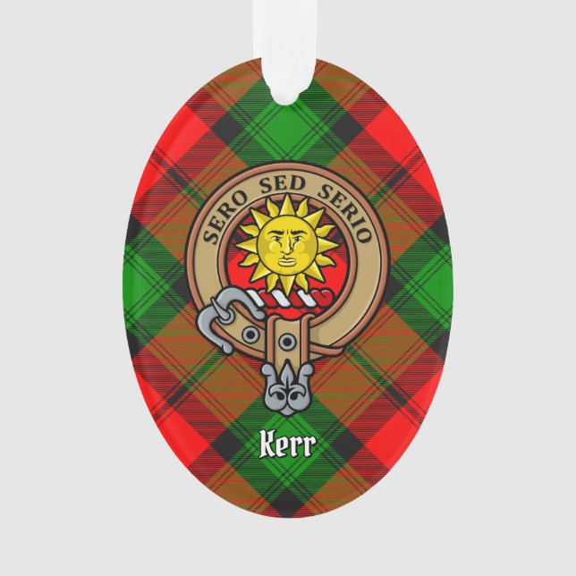 Ornamento Clan Kerr Crest sobre Tartan (Frente)