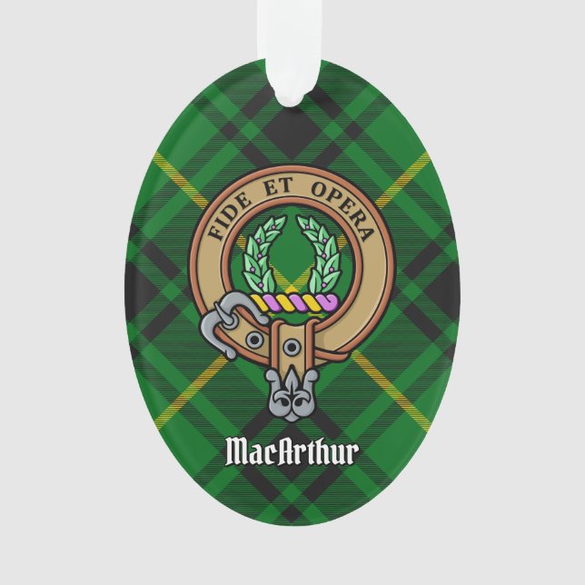 Ornamento Clan MacArthur Crest sobre Tartan (Frente)