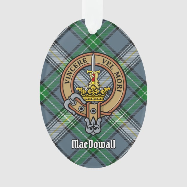 Ornamento Clan MacDowall Crest sobre Tartan (Frente)