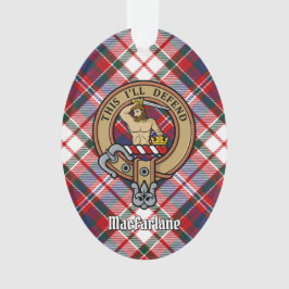 Ornamento Clan MacFarlane Crest sobre o vestido Tartan
