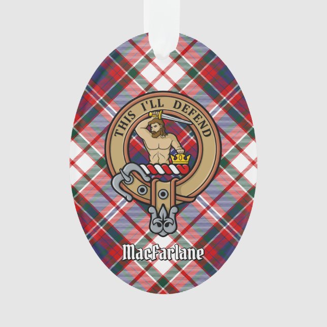 Ornamento Clan MacFarlane Crest sobre o vestido Tartan (Frente)