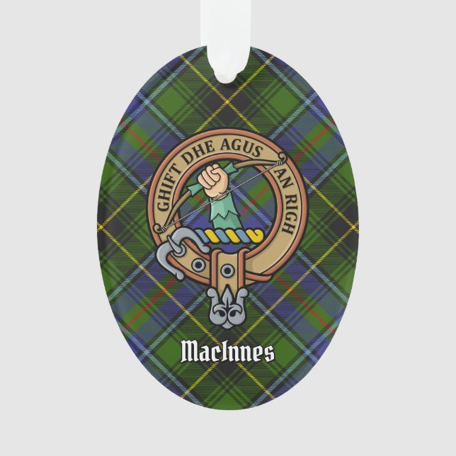 Ornamento Clan MacInnes Crest sobre Tartan (Frente)