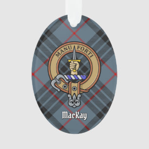 Ornamento Clan MacKay Crest sobre Blue Tartan