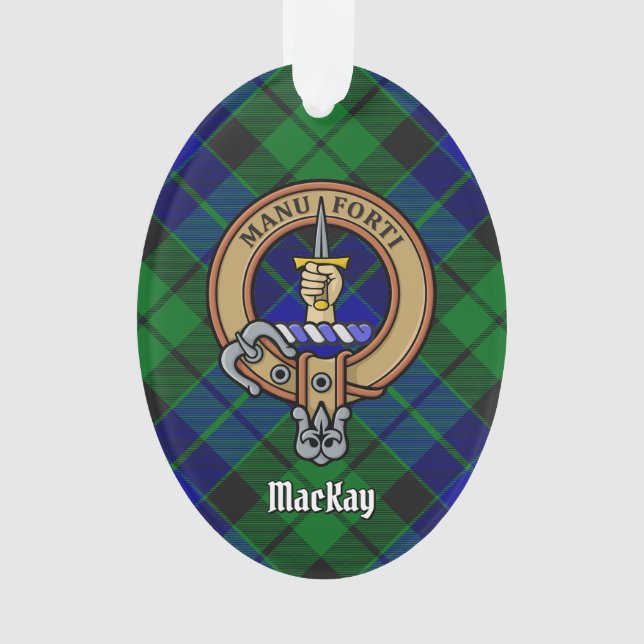 Ornamento Clan MacKay Crest sobre Tartan (Frente)