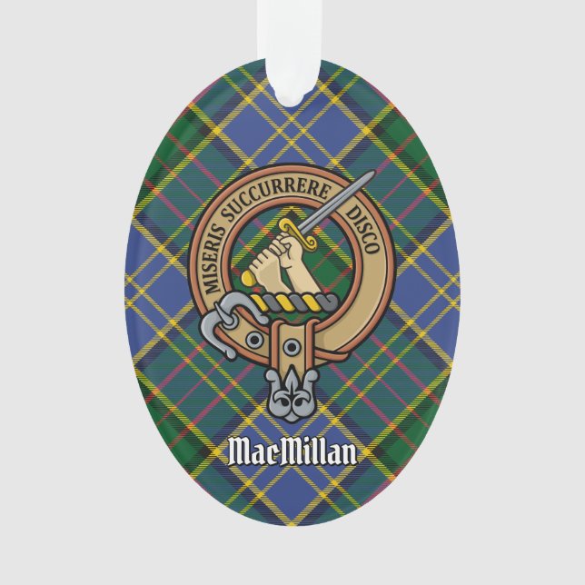 Ornamento Clan MacMillan Crest sobre caçar Tartan (Frente)