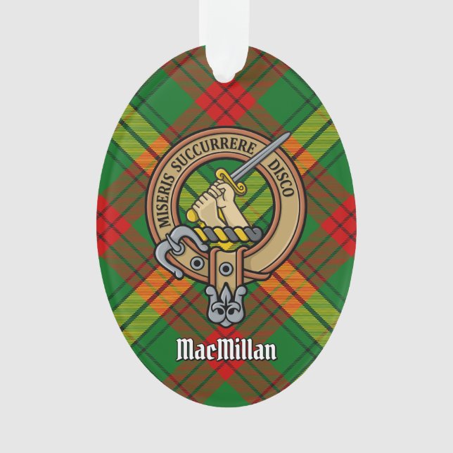Ornamento Clan MacMillan Crest sobre Tartan (Frente)