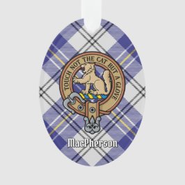 Ornamento Clan MacPherson Crest sobre Blue Dress Tartan