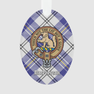 Ornamento Clan MacPherson Crest sobre Blue Dress Tartan