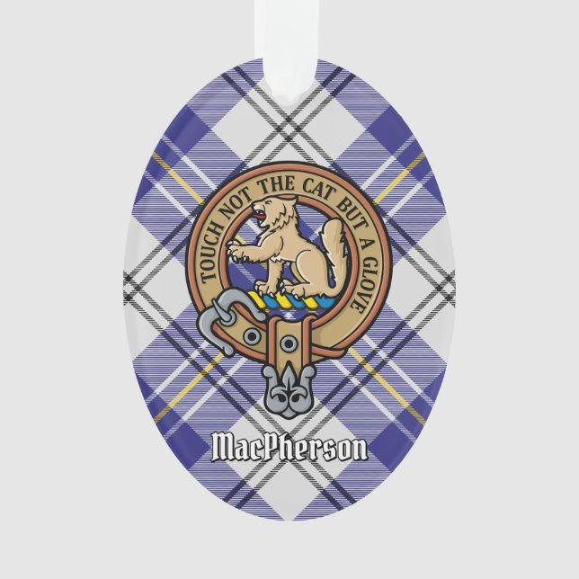 Ornamento Clan MacPherson Crest sobre Blue Dress Tartan (Frente)