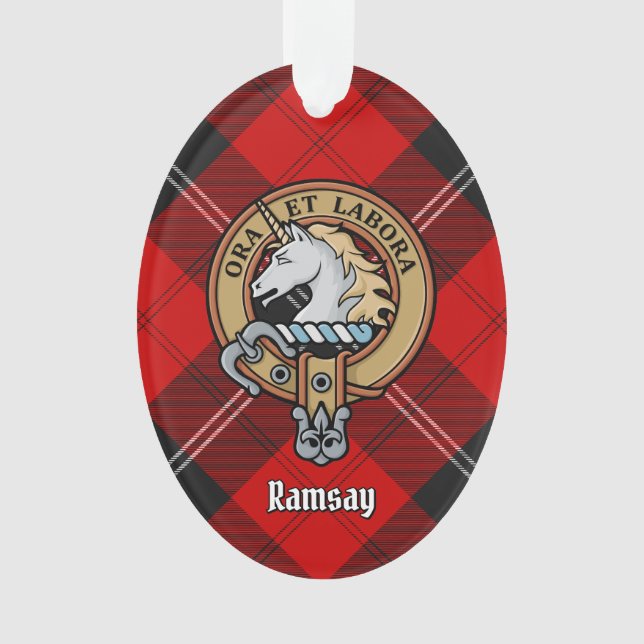 Ornamento Clan Ramsay Crest sobre o Red Tartan (Frente)