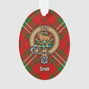 Ornamento Clan Scott Crest sobre Red Tartan Ornament