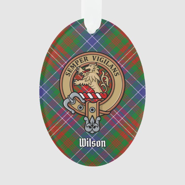 Ornamento Clan Wilson Crest sobre Tartan Moderno (Frente)