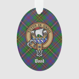 Ornamento Clan Wood Crest sobre Tartan
