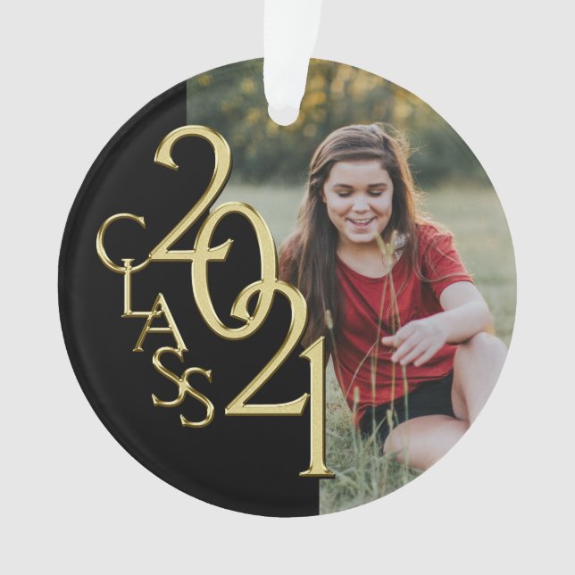 Ornamento Classe de 2021 Dourado e Preto com Foto (Frente)