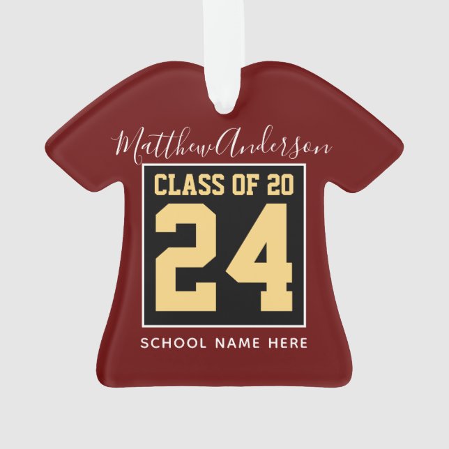 Ornamento Classe de 2024 Burgundy Black and Dourado Graduati (Verso)