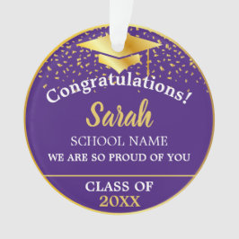 Ornamento Classe De Graduação Dourada Roxa Do Nome Personali