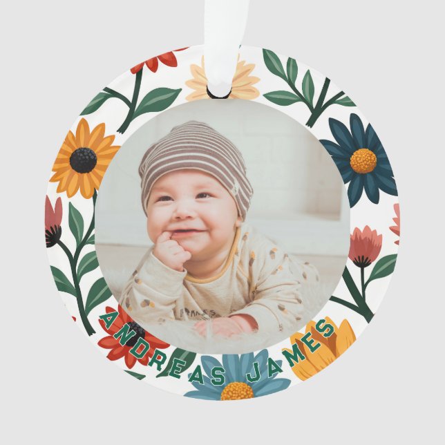 Ornamento Classic Floral Baby's First Christmas Ornament (Frente)