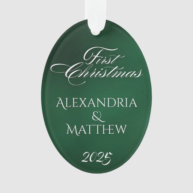 Ornamento Clássico Emerald Green Casais Primeiro Natal (Frente)
