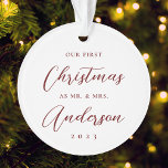 Ornamento Clássico Moderno Primeiro Natal como Sr. Foto<br><div class="desc">Enfeites de natal personalizado com caligrafia manual moderna "Nosso Natal de 1rua".</div>