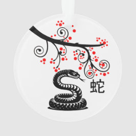 Ornamento Cobra de Ano Novo Chinês e Flores Vermelhas