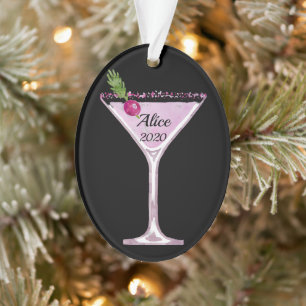 Ornamento Cocktail de Natal Rosa Personalizado