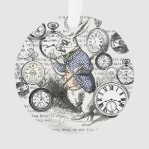 Ornamento Coelho Branco Alice Relógios Arte Mundo das Maravi