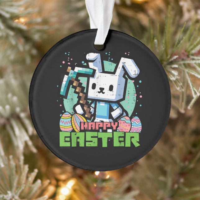 Ornamento Coelho Feliz de Páscoa Jogo Pixel  (Árvore)