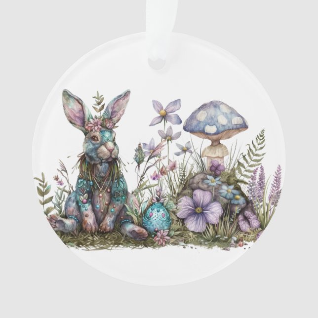Ornamento Coelho Místico com Cogumelos (Frente)