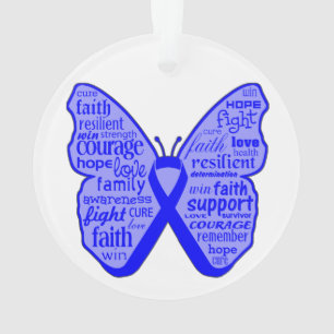 Ornamento Colagem da borboleta do cancer retal das palavras